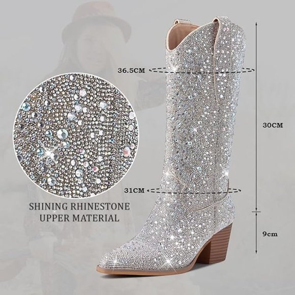 NWT Sparkling Bling Swarovski Crystal PINK Women Knee High Cowboy Boots … - Picture 3 of 9